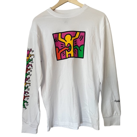 H&M Keith Haring Long Sleeve Relaxed Fit Tee T Shirt Sleeve Print Mens XS NWOT - Picture 1 of 7